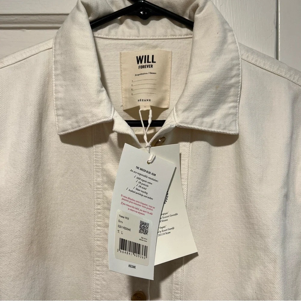 Sézane Cream Ecru Will Chore Coat Button-Front Overshirt Jacket - Picture 7 of 7